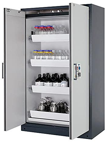 Gefahrstoffschrank, BxTxH 1193x615x1953 mm, 4 Auszugswannen, inkl. TSA, Korpus/Tür RAL 7016/7035