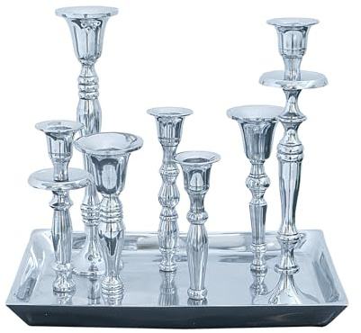 riess-ambiente Kerzenständer MODERN BAROCK 7-flammig Silber Aluminium poliert Kerzenhalter Deko-Platte Kerzenhalter Stabkerzenhalter Esstischdekoration