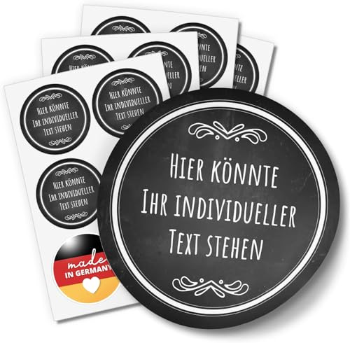 24 personalisierte runde Etiketten Tafel Look schwarz edel Wunscht Text | individuell selbst gestaltet Aufkleber Name Hochzeit Geburtstag Save the Date