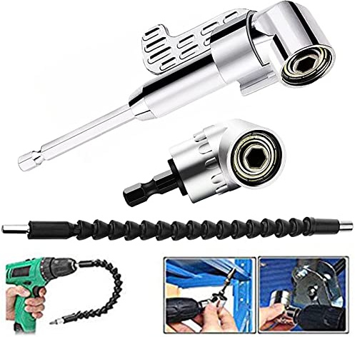 105 Degree Right Angle Driver Angle Extension Power Screwdriver Drill Attachment with 1/4 Drive 6mm Hex Bit Magnetic Drill Bit Socket Angled Bit Power Drill Tool and Soft Shaft