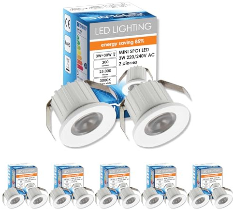 SIGMALED LIGHTING, Mini Foco LED empotrado Interior Techo Regulable 3W (300lumen), LED SPOT Luz Cálida 3000K, para Hogar y Tiendas, 220V/230V, Driver NO NECESARIO, Ø35x25mm, Redondo, 10 Focos