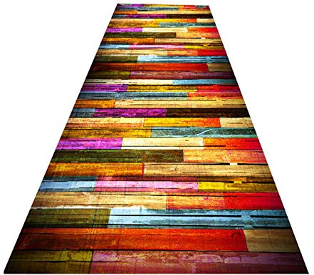Siunwdiy Bunt Läufer Teppiche, Buntes Flickenteppich-Läufer des Patchwork-Hölzernen Korn-Korridor-Treppen-Langen Weichen Rutschfesten Flurs Für Küchen-Hotel-Konferenzzimmer,Rot,140 * 600cm