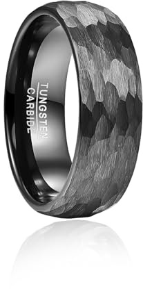 Vakki Wolframcarbid Herren Ring Schwarz Gehämmerter Matt Ring Größe 65(20.7)