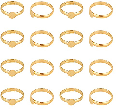 PandaHall 40 Stück Leere Ringe, Einstellbare Fingerring-Einstellungen Für Messing Komponenten Goldringe Mit 6 mm Rundem Pad Für Die Herstellung von Schmuckringen