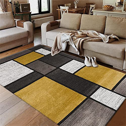 Xiaosua Teppich Wohnzimmer Weicher Gewebt Gelb Rechteckiges Muster in Mehreren Größen 160x230CM (5ft 3''x7ft 6.6'') Kinderteppiche