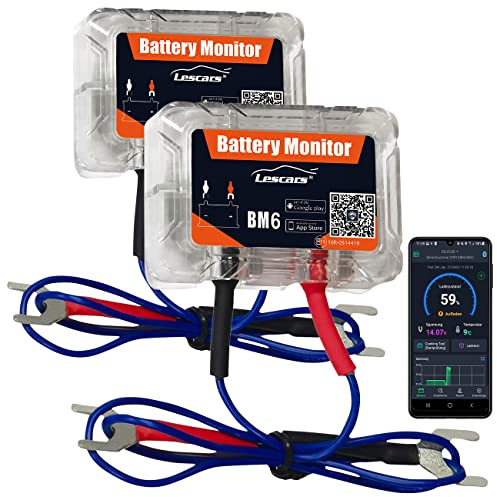 Lescars Batteriewächter Auto: 2er-Set Kfz-Batterie-Wächter mit Bluetooth, App, für 12-V-Batterien (Batteriewächter mit Ladefunktion, Bluetooth, 12V)