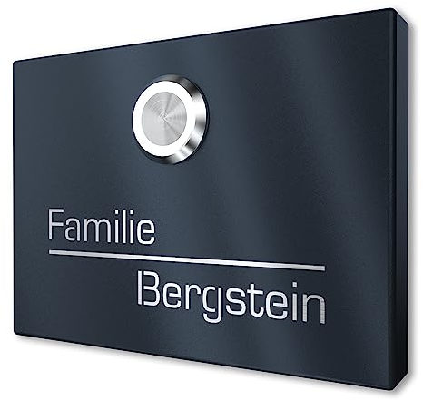 Plaque de Sonnette en saillie en Acier Inoxydable V2A avec Gravure par Graviers Design - Revêtement époxy RAL 7016 - Bouton de Sonnette LED - Sonnette - Made in Germany