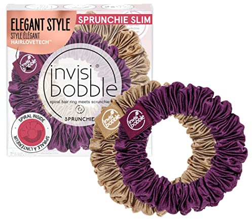 invisibobble Scrunchie Slim Lila Gold I 2x Plisee-Stoff Haargummis für Mädchen & Damen I starker Halt & haarschonend I Scrunchie Haargummi designed im Herzen Münchens