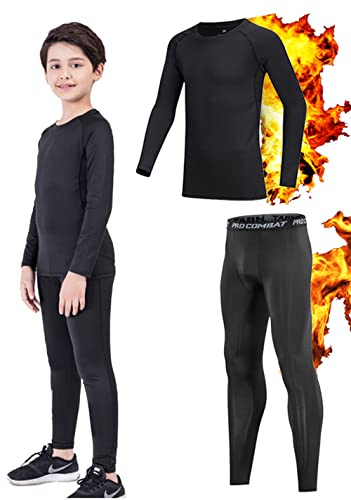CheChury Ropa Interior Térmica para Niños Traje Interior Funcional Ropa Camisetas de Deportivas Manga Larga Pantalon Traje cálido Cuello Redondo Invierno Niño y Niña de Esquí Acampada