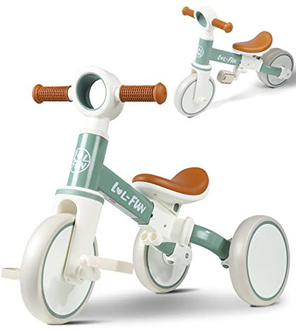 LOL-FUN Kids Tricycle Age 1-3 Year Old, Toddler Balance Bike for 2 Years Old, 4 in 1 Kids Trike for Boys Girls Gift Present, 3 Wheel Baby Bicycle with Removable Pedal