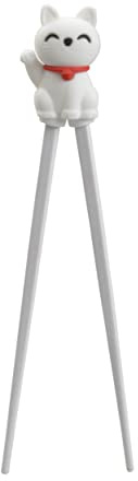 TOKYO design studio ESS-Stäbchen für Kinder, weiß, 22 cm, mit süßer Glücks-Katze als Halterung für Anfänger, Stäbchen auswechselbar