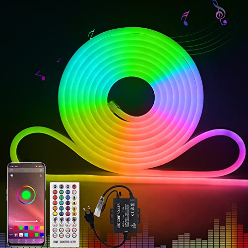 KISUFU 220V LED Strip RGB mit IC Neon, 1m LED Streifen mit App-Steuerung, DIY-Farbwechsel Lichtband, Musik Sync,Neon Lichtband für Wohnzimmer, Schlafzimmer, Christmas Wand Deko