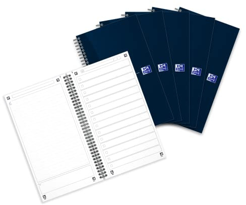Oxford Task Manager, To-Do-Listen-Notizbuch, Spiralbindung, 460 Seiten, blau, 5 Stück