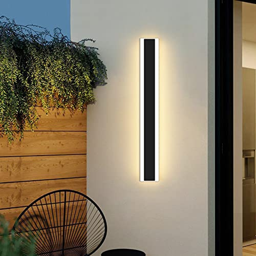 Mikeru Außen Patio Wandleuchten, 28W Moderne Langstreifen Wandleuchte 3000K Schwarze Außenwandleuchten Acryl Mattiert-Wandlampe IP65 Wasserdichte für Wohnzimmer Veranda Terrasse Garage (80cm)
