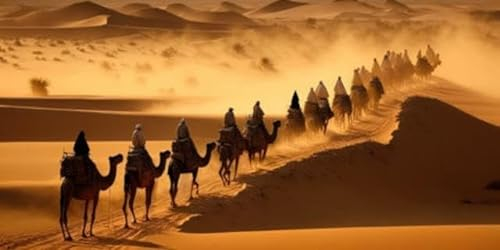 adrium Acryl-Bild 140 x 70 cm: Eine Kamelkarawane durchquert die Sahara und transportiert Güter und Menschen aus dem alten Ägypten in andere ferne Länder. (202874707)