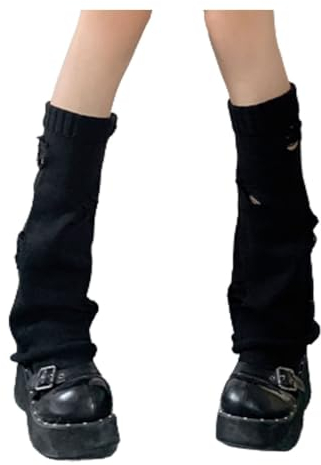 ORANDESIGNE Damen Langer Beinwärmer Frauen Mädchen Winter Crochet Stricken Stulpen Beinstulpen Beinwärmer Kniestrümpfe Legwarmers Strümpfe Overknees E Schwarz Einheitsgröße