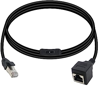 RIIEYOCA RJ45 Cat5e Ethernet Patch Cable Switch On/Off RJ45 Male to Female High Speed Right Angle Internet Network Cable LAN with Disconnect Switch for Cat5e/Cat5, Black(50CM/1.6Ft)