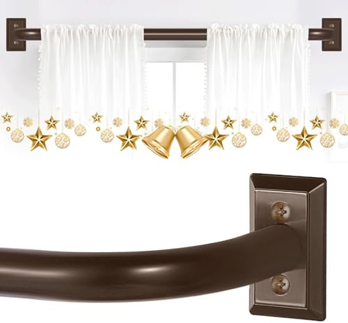 TVWOO Bronze-Vorhangstangen, 2 Stück, verdunkelnd, verstellbare Fenstervorhangstange, Raumverdunkelung, strapazierfähig, gebogen, französisches Metall, einfache Installation, Braun, 71,1 - 121,9 cm
