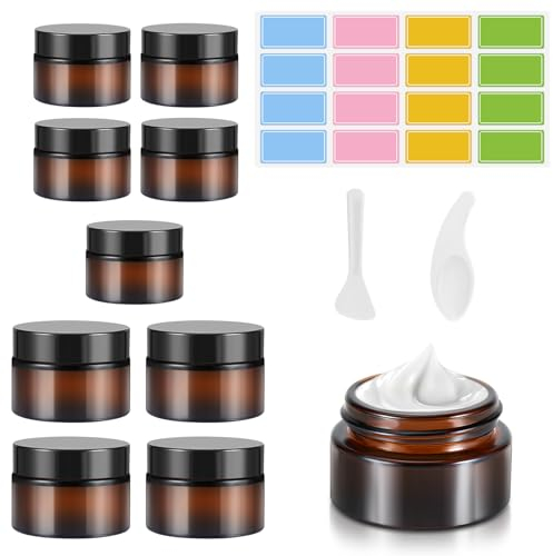 Collazoey 10 Stück Amber Glas Leerdose, Tiegel Cremedose 20ml/30ml Braunen Glasbehälter, Mit Aufkleber, ragbarer ointment jars, für Kosmetik Cremes Lotionen ätherische Öle refillable travel pots