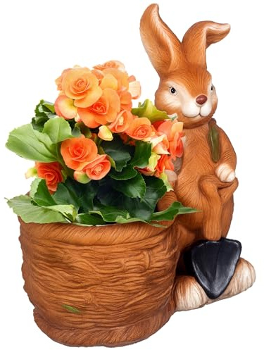 Outsunny Blumentopf, Pflanztopf, mit Hase mit Weidenkorb Design, Kräutertopf mit Entwässerungsbohrung, Übertopf für Garten, Wohnzimmer, MgO