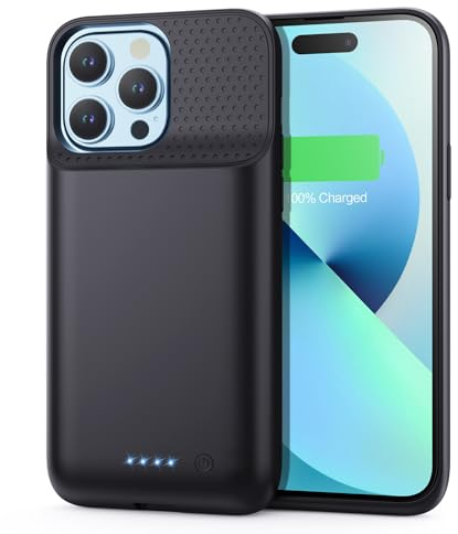 HETP Akku Hülle für iPhone 12 Pro Max/13 Pro Max/14 Pro Max/14 Plus, [8600 mAh] Wiederaufladbar Batterie Ladehülle Akku, Tragbares Batterieladegerät Hülle Leistungsstarke Power Bank für iPhone-Schwarz