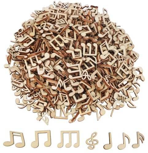500 Stück Musiknoten Holzscheiben, 15MM Mini Hölzerne Music Noten Basteln | Kleine Mixed Holz Musiknoten Tischdeko Streudeko, Musiknote Verzierungen für DIY Scrapbooking Party Hochzeit
