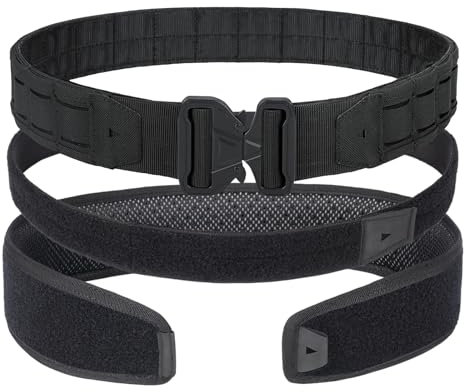 YAKEDA Taktischer Kampfgürtel mit Schnellverschluss, gepolstertem Nylon mit Innengürtel & Anti-Rutsch-Funktion, Schwarz, L(42-45)