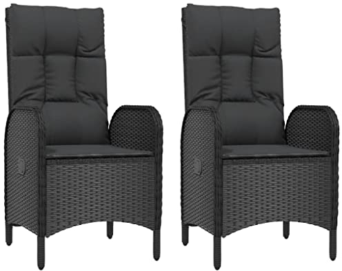 Hommdiy 2X Gartenstuhl Gartensessel Sessel Stuhl Hochlehner Rattanstuhl Rattansessel Gartenmöbel Stühle Liegesessel Poly Rattan Schwarz