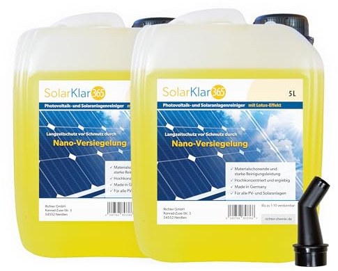 SolarKlar365 Photovoltaik- und Solaranlagen-Reiniger, 10 L, mit Lotuseffekt | PV Anlage reinigen, langanhaltender Schutz, starke und materialschonende Reinigung, für PV-Module und Balkonkraftwerke
