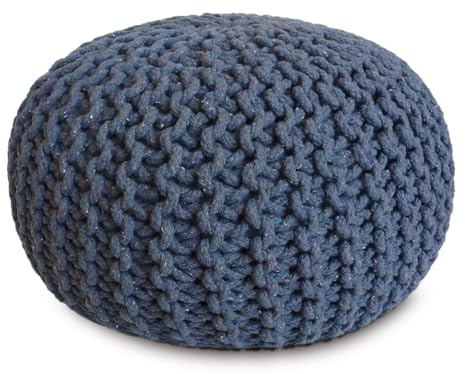 Amago home Sitzpouf Strickhocker Pouf Ø45 H30cm Bodenkissen Indoor Baumwolle nachhaltig recycelt Farbe Jeansblau