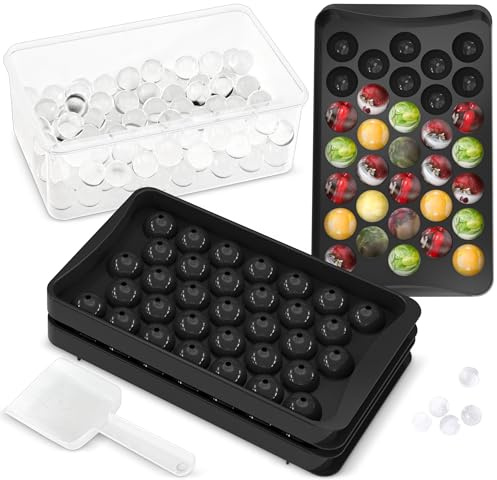 KICHLY Eiswürfelform, BPA-freier Eiswürfelform mit Deckel, ideal zum Kühlen von Cocktails und Kaffee, leicht zu entnehmen, 99 kugelförmige Kugeln, inklusive eiswürfelform groß und Eiszange