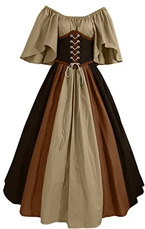 Generico Costume Medievale Donna Curvy dell'800 Vintage Abito Steampunk Popolana Eleganti Abito Medievale Costume da Principessa Abbigliamento Contadina Carnevale