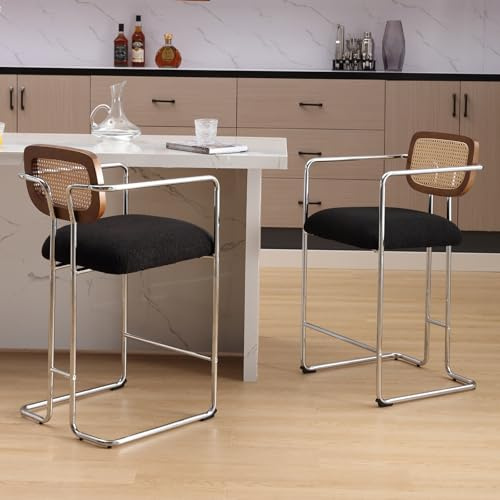 chairus 2er Set Barhocker für Küche Barstuhl Tresenhocker für Esszimmer Kunstfell Gepolsterter Küchenhocker Wohnzimmer Schlafzimmer (Schwarz)