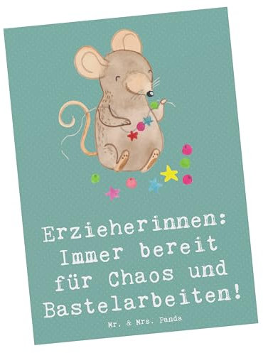 Mr. & Mrs. Panda Postkarte Erzieherin Chaos - Geschenk, Fantasie, Geschenke mit Herz, Bildung, Spruch, Beruf, Fotokarte, Postkarten, Berufsalltag, Ansichtskarten, Erinnerungen, Grußkarte