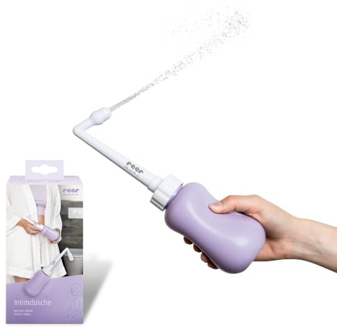 reer Intimdusche Wochenbett Postpartum, mobile Po Dusche, 380 ml, Lila/Weiß | Flexibler Flaschenkörper zur Regulierung des Wasserdrucks, für Kliniktasche, Toilette und schonende Pflege nach der Geburt