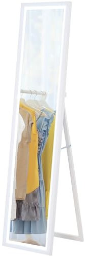 HOMCOM Ganzkörperspiegel 40 x 160 cm Standspiegel mit LED-Lichte, 3 Lichtfarben, Wandspiegel mit Touch-Steuerung, Bodenspiegel für Schlafzimmer, Wohnzimmer, Weiß