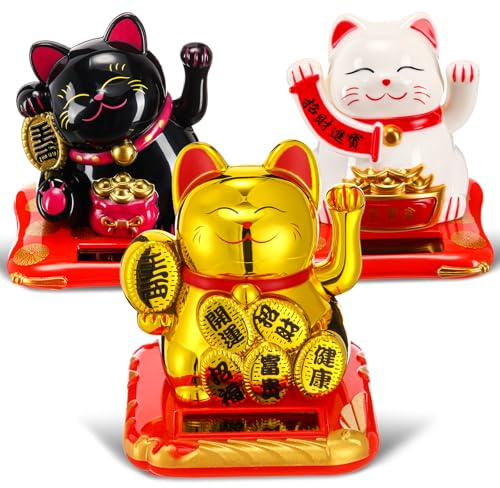 Wovnet 3 Pcs 2.95 Christmas Lucky Cat Waving Arm Maneki Neko Lucky Cat New Year Solar Feng Shui Fortune Wealth Chinese Welcoming Window Sun Catcher Car Dashboard Decor(Trendy Color)