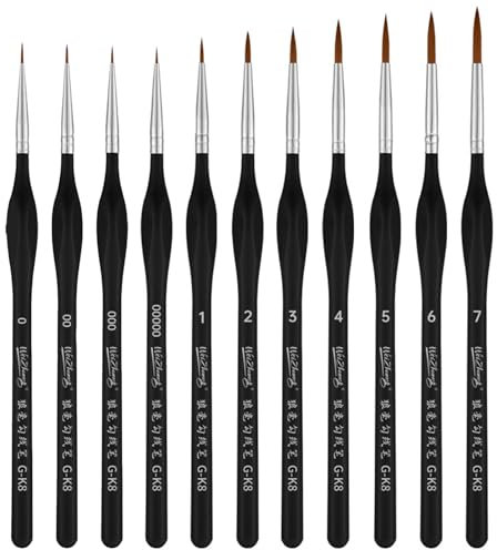 11Pcs Paint Brush Set, Fine Detail Brushes, Miniature Brush for Oils, Acrylics, Watercolors, Paint by Number, Citadel, Figurine, Nail, Model, Miniatures, Wargaming Figures (Black)