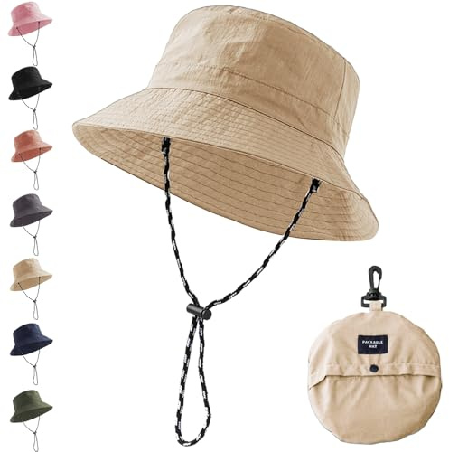 YOUYIKE Fischerhut Damen – Wasserdichter, UV-schutzender, Faltbarer Regenhut für Angeln, Wandern und Strand Breitkrempiger Fischerhüte für Damen,Sonnenhut Faltbar（Khaki）
