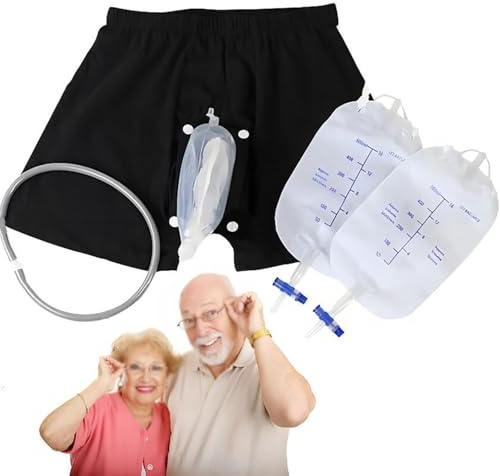 Bolsa de orina portátil para incontinencia (52 a 72 cm), colector de orina para hombres (500 ml), bolsas reutilizables para orinar de viaje, urinario extraíble para hombres mayores postrados en cama.