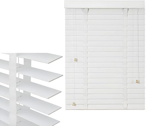 Jalousie Holzjalousie 5cm Lamellen, Jalousette Echtholz, Horizontale Jalousien 65cm 70cm 80cm 85cm 90cm 110cm Gefiltertes Licht Jalousie Holz jalousien Für Fenster, Einfache Montage(Weiß)