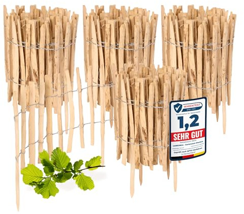 Garronda Cloture Jardin Exterieur à Planter en noisetier, clôture Jardin, clôture Bois, Bordure en Bois, ganivelle de Potager Exterieur GD-0156 Lot de 4 (Écart des Lattes: 3-5 cm, 35 cm x 5m)