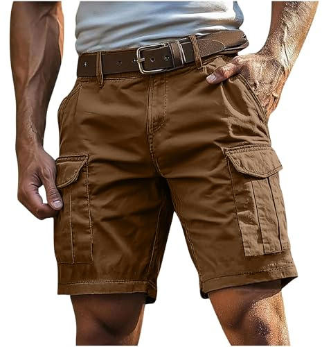 Generisch Cargoshorts Herren Kurze Hosen mit Reißverschluss und Knopf Mehrere Taschen Männer Einfarbig Sommer Shorts Klassische geschnittene Sportshorts Outdoorhose