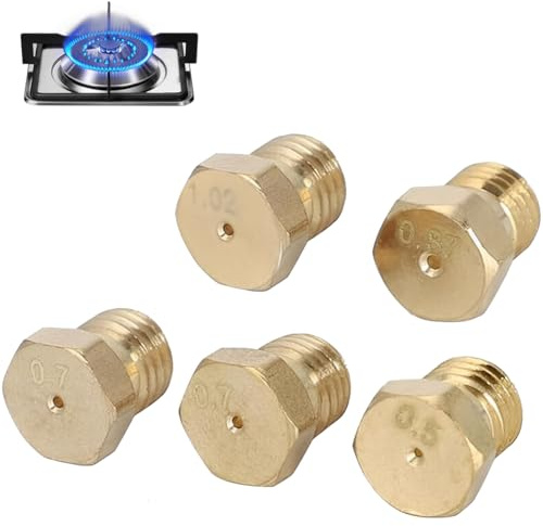 5 pcs Inyectores cocina gas butano, boquillas de gas GLP, boquillas de gas, boquillas e inyectores, para cocinas de gas GLP, hornos y placas de gas (0,5/0,7/0,7/0,87/1,02 mm)