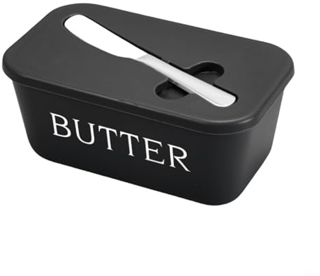 snowchecking Large Plastic Butter Dish With Integrated Spatula Holder, Multi-Purpose Kitchen Storage Box For Butter Or Cheese(Black)