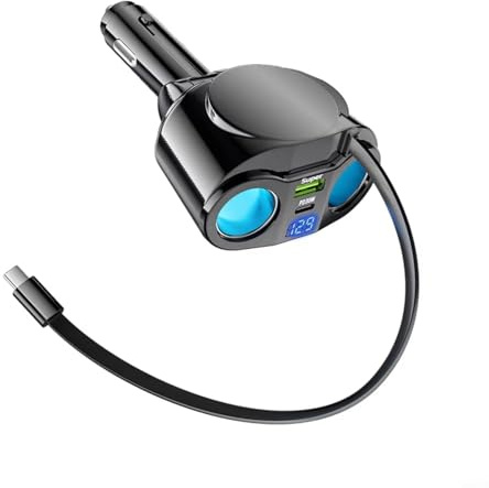 Cavo retrattile da 120 W caricabatteria da auto doppio con 5 porte USB per ricarica rapida più dispositivi contemporaneamente si adatta alla maggior parte delle auto e dei veicoli