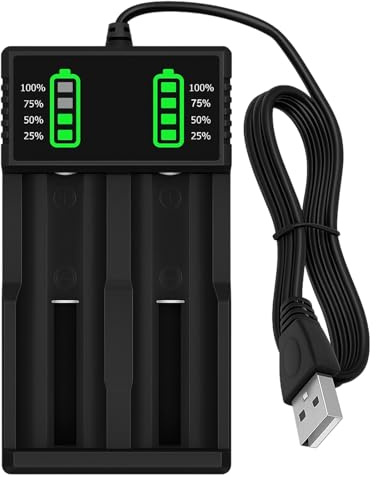 Universal Akku Ladegerät für 3,7V 18650 21700 26650 18500 26700 14500 | Dual Slot Akkuladegerät, mit USB Kabel und LED-Anzeige, Baterieaufladegerät für Li-Ion, Unabhängiges Schnellladen