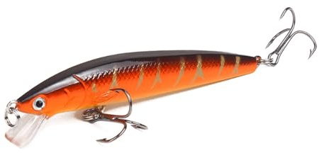 1 x Elritze-Angelköder, schwimmender harter Köder, 100 mm, 9 g, Kunstköder, Wobbler, Kurbelköder, Karpfen, Barsch, Pesca, Angelzubehör (Schwarz/Orange)