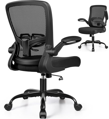 HeroSet Office Chair with 90° Flip-Up Armrests, Silent 360° Swivel Casters, Adjustable Height & Tilt for Small Home Offices and Conference Rooms