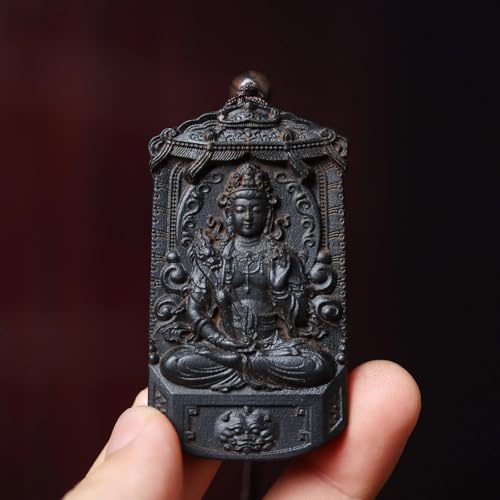 FENNYYAR Handgeschnitzte Samantabhadra Bodhisattva Buddha-Statue, Agarholz, 7 cm, Sternzeichen-Schlange, Wächterkette, Anhänger, Dekoration